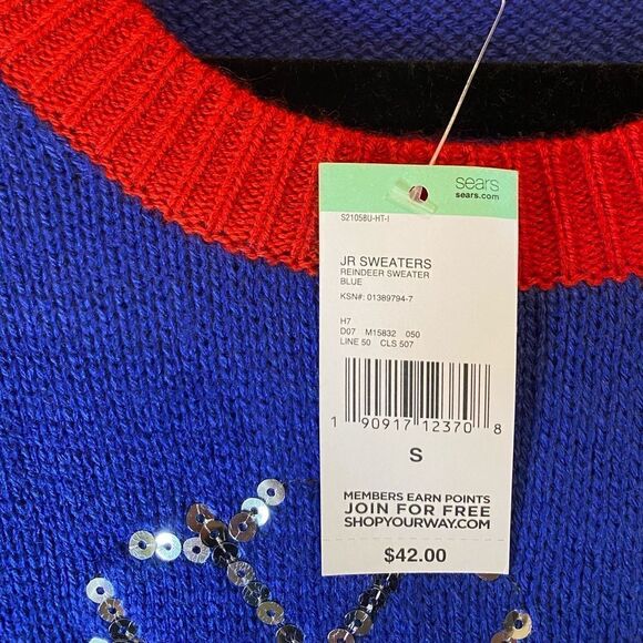 BONGO Y2K Christmas Sweater with Reindeer Pom-Poms & Sequins Size Small - Picture 7 of 8